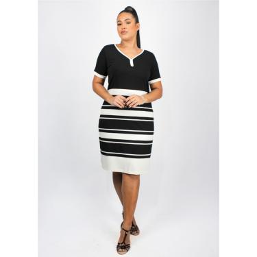 Imagem de Vestido Manga Curta Pau a Pique Listrado Preto