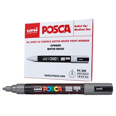 Imagem de POSCA, UNI, Caneta Marcador PC-5M, Ponta Média, traço de 2,5mm a 6,8mm, Cinza Escuro, Caixa com 6 Unidades