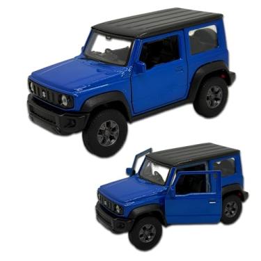 Imagem de Carrinho De Ferro Miniatura Suzuki Jimny Welly, Escala 1/38, 11 CM de comprimento, em metal, Miniatura de carro colecionável, abertura de portas laterais, rodinhas em borracha com fricção (Azul)