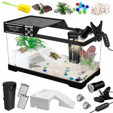 Imagem de GOZILLA Tanque de tartaruga + lâmpada + kit de filtro, kit de iniciação de tanque de tartaruga de PC com filtro e lâmpada ajustável, plataforma de habitat de répteis com tampa para pequenos répteis