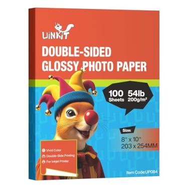 Imagem de Uinkit Papel fotográfico de dupla face, brilhante, 20 x 25 cm, 24,5 kg, jato de tinta para tinta de tinta de 200 g/m², pacote com imagem de 8,5 x 10 9,5 Mil para impressora a jato de tinta (100, 8 x