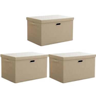Imagem de DEARART Pacote com 3 caixas de armazenamento dobráveis, organizador de tecido e cestas de armazenamento dobráveis cubo com capa, terno armário casa quarto escritório, 17,3 × 11,8 × 30 cm, branco