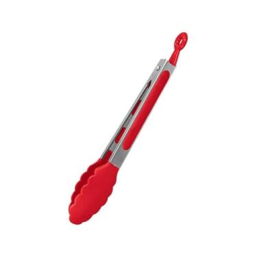 Imagem de Pegador Silicone Pinça Culinária Profissional 25CM Cabo Inox Multiuso Premium (Vermelho)