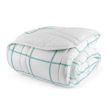 Imagem de Edredom Solteiro Dupla Face Micropercal 200 Fios - Conforto Premium em 1 Peça (GRID BRANCO/VERDE)