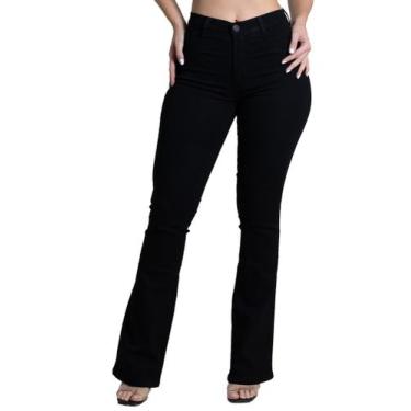Imagem de Calça Jeans feminina Basica Flare Boca de sino Sawary, Preto, 48