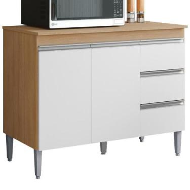 Imagem de Balcão Com Tampo 2 Portas E 3 Gavetas 120 Cm Andreia Amendoa Branco Re