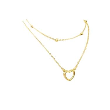 Imagem de Colar Duplo Mix Pronto, Coração e Bolinhas, Hipoalergênico, Banhado a Ouro 18k ou Prata 925 (Ouro)