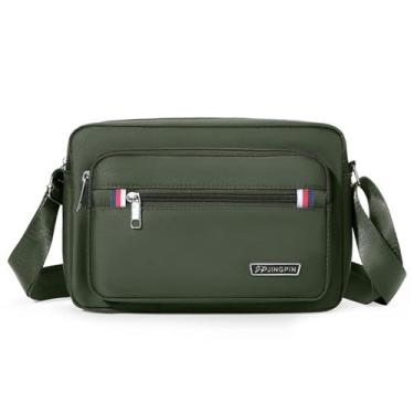Imagem de Bolsa de ombro única masculina de nylon casual para negócios, bolsa tiracolo durável e leve para trabalho e viagens, Verde militar
