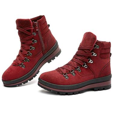 Imagem de FRACORA Botas femininas de combate com cadarço até o tornozelo botas de inverno para neve com zíper lateral, Vinho tinto, 38