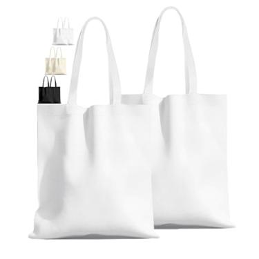 Imagem de 2 peças, sacolas de compras reutilizáveis, sacola de lona adequada para bricolage, publicidade, promoção, presente, atividade (branca)
