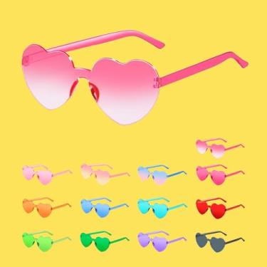 Imagem de Óculos de sol em forma de coração para mulheres, colorido, divertido, moderno, transparente, coração, lembrancinha de festa, Rosa dégradé