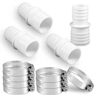 Imagem de Adaptador de mangueira de piscina 4 peças de 1,5 a 3,1 cm com 8 braçadeiras ajustáveis de aço inoxidável, adaptador de mangueira de piscina de extremidade dupla para conector de 1,5 a 3,1 cm (branco)