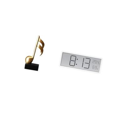 Imagem de Fenteer Escultura de Nota Musical de Resina, Ornamento de Mesa com Visor de Relógio Digital, Peça Central Criativa para Mesa, Lareira, Escritório, Quarto, Pre