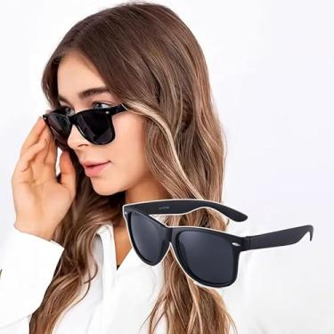 Imagem de Óculos de sol – Clássico vintage retrô armação preta retangular unissex, óculos de proteção UV elegantes não polarizados, óculos de sol de designer para mulheres e homens, construção leve e durável