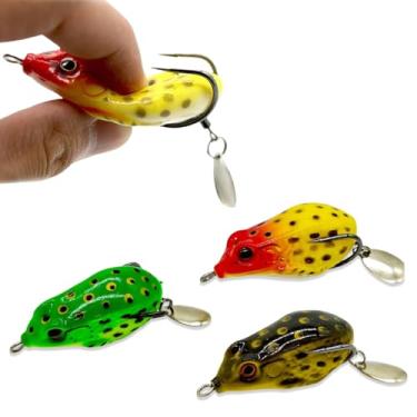 Imagem de 1 isca de sapo com lâminas giratórias – Isca de pesca de robalo de silicone macio para cima, ganchos duplos, para água doce e lago, preta