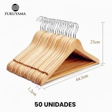Imagem de Kit 50 Cabide De Madeira Marfim Organizador Closet Fukuyama - MADEIRA5