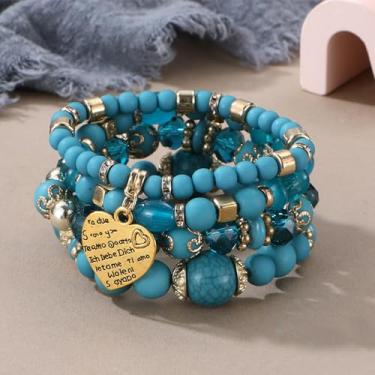 Imagem de Pulseiras elásticas com contas para mulheres, pulseiras empilháveis, boêmio, verão, praia, conjunto de joias para presentes, One Size, Liga de aço, Sem Pedra Preciosa