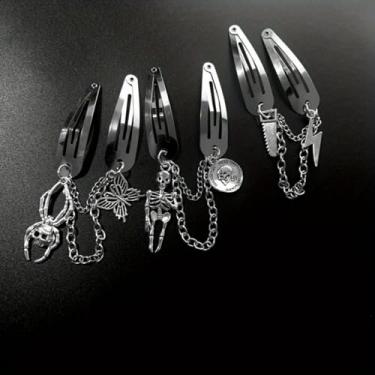 Imagem de [3 peças de clipe gótico de Halloween] 7 peças de Halloween gótico aranha escura borboleta cabeça cabeça cérebro lâmina relâmpago algema clipe de corrente (3 peças misturadas)