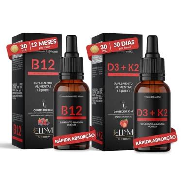 Imagem de Kit Vitamina B12 + Vitamina D3 + K2 2000 ui Sublingual ELLYM NUTRITION em Gotas Fortalecimento Muscular Ósseo e Nervoso