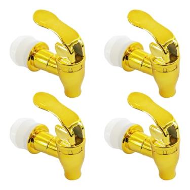 Imagem de AUXBC 4 peças de torneira de substituição de plástico dourado para dispensador de bebidas, torneira dispensadora de água estilo push, bico universal de garrafa de bebida para recipientes de vidro