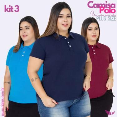 Imagem de Kit 3 Camisa Plus Size Gola Polo Feminina Tecido Premium e Ótimo Acaba