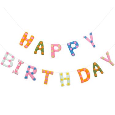 Imagem de Mindsoft Guirlanda de feliz aniversário de feltro faixa arco-íris reutilizável sinal de feliz aniversário fonte de festa para decoração de festa (cor colorida, ponto)