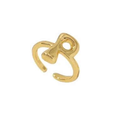 Imagem de Bubble Cute 26 Letras Anel Feminino Balão Banhado a Ouro Zircônia A-Z Letras Abertas Anel Ajustável Estético Presente de Joias de Casamento, One Size, Liga de aço, Sem pedra preciosa