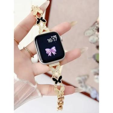 Imagem de WILLIANE SKIVA Pulseira para Apple Watch Borboleta Preta de Diamante Completo (Dourado, 38)