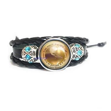 Imagem de LERYDESI Anne Pulseira pingente citação de madeira azulejo Shirley Lucy Maud Montgomery livro joias azul contas de cristal preto marrom escuro couro para mulheres homem menina menino, 7, Vidro