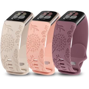 Imagem de Pulseira de silicone gravada floral Minyee para Fitbit Charge 6/5