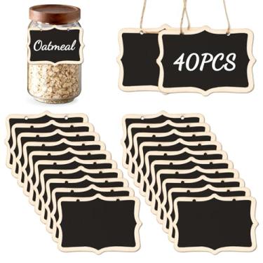Imagem de Binxus 40 peças de mini quadros-negros com cordão de etiquetas de dupla face reutilizáveis, 8,35 x 6 centímetros pequenos placas encantadoras para comida, buffet e festa de aniversário (40)