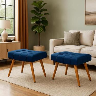 Imagem de Kit 2 Banqueta Rubi Confort Moderna Pes Madeira - Dcazza, Azul