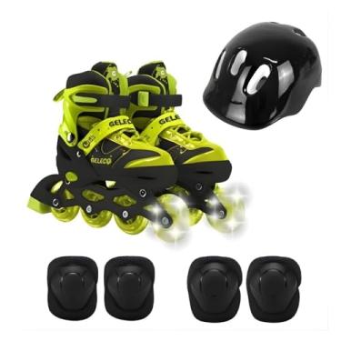 Imagem de Kit Patins Infantil 4 Rodas com Proteções e Capacete 35-38 - Amarela