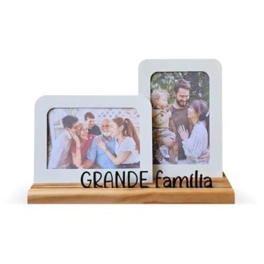 Imagem de Porta-Retrato Grande Família, Moldura para Fotos 10x15 cm, 2 Fotos Vertical e Horizontal, Feito de Metal e Madeira Pinus, Contemporâneo - GEGUTON