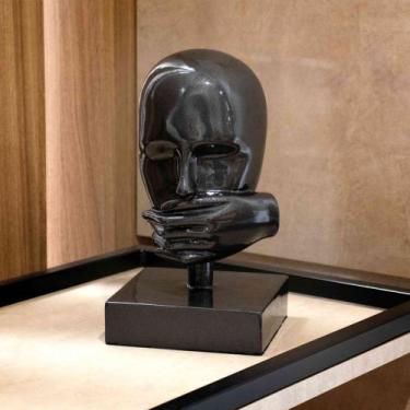 Imagem de Escultura Decorativa Máscara Silêncio Em Cerâmica Grafite 25cm B02 - D