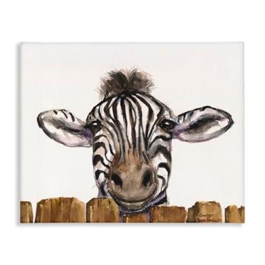 Imagem de Stupell Industries Arte de parede em tela de zebra fofa acima da cerca, design de George Dyachenko, 40 x 50 cm