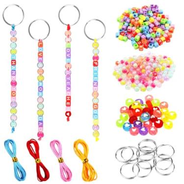 Imagem de Sumalon 556 peças de kits de artesanato para fazer chaveiros, contas coloridas ajustáveis do alfabeto, cordas, berloques de bolsa com chaveiro, suprimentos de joias, acessórios para festa (colorido)