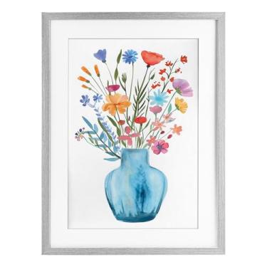 Imagem de Stupell Industries Vaso aquarela buquê azul impressão emoldurada branca sob vidro, design por LSR Design Studio, 20 x 14