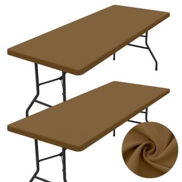 Imagem de homing Pacote com 2 toalhas de mesa retangulares, toalha de mesa de tecido elástico para mesas dobráveis de 1,82 m, capa de mesa lavável para piquenique, acampamento, ambientes internos e externos