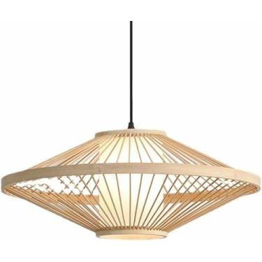 Imagem de WLHAZMWY Candeeiro pendente retrô de vime oval trançado sombra casa de fazenda boho gaiola de pergaminho falso lâmpadas pendentes luminárias de entrada para casa luminárias penduradas (natural, 40 cm)