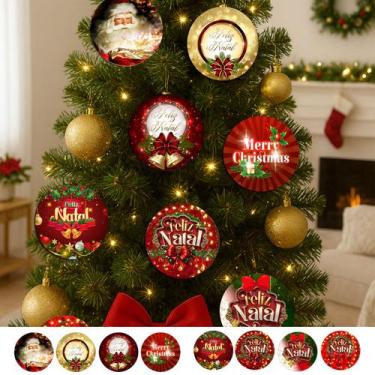 Imagem de Kit com 08 Bolinhas de Natal MDF 3mm Adesivado Decoração Árvore 9,5cm 