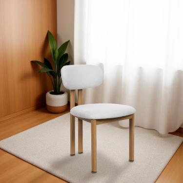 Imagem de Cadeira De Jantar Tulipa Estrutura Aço Carbono Laminado Natural Com Estofado Linho Cru