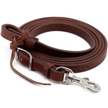 Imagem de Jeereal Régua de couro Roper, peso de óleo pesado, quebrado, rédea de couro flexível, ferragens de aço inoxidável, 5/20.3 cm x 7'