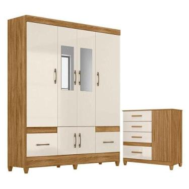 Imagem de Guarda Roupa Casal Ms912 Com Espelho E Cômoda Vênus Com Pés Freijó Off