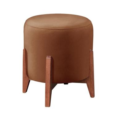 Imagem de Puff Banqueta Thor Luxo Madeira Maciça Castellar Móbile Corino Caramelo