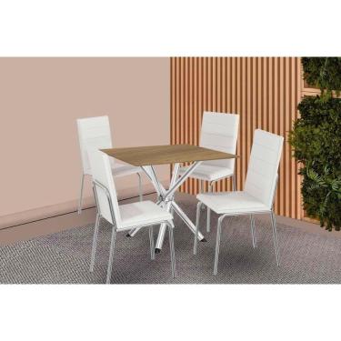 Imagem de Conjunto: Mesa Sala Jantar Volga C- Tampo De Madeira 90cm E 4 Cadeiras Amsterdã Cromado-nogueira - Branco - Kappesberg