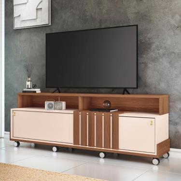 Imagem de Rack Bancada De Tv 70 Pol 180cm Graci Castanho/off White - Hb Móveis