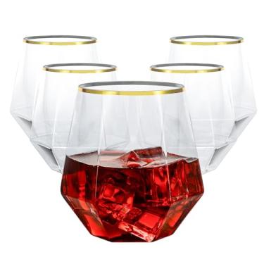 Imagem de Goodluck 40 peças de taças de vinho de plástico transparente com borda dourada