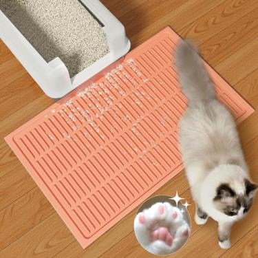 Imagem de PetNova Tapete de caixa de areia de borracha: Tapete de armadilha de areia de gato fofo - Tapete coletor de areia rosa pêssego fácil de limpar para chão - Tapete de rastreamento de areia impermeável