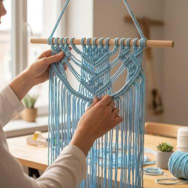 Imagem de Cordão de macramê 3 mm x 100 jardas corda de algodão colorido para pendurar na parede, decoração de casa, cabides de plantas (lua branca azul)